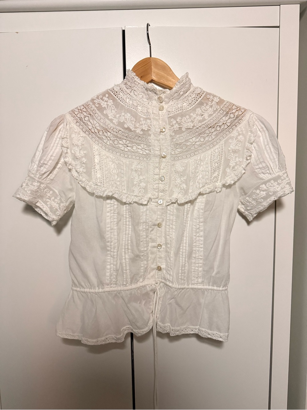 White Lace Victorian-Inspired Short Sleeve Blouse